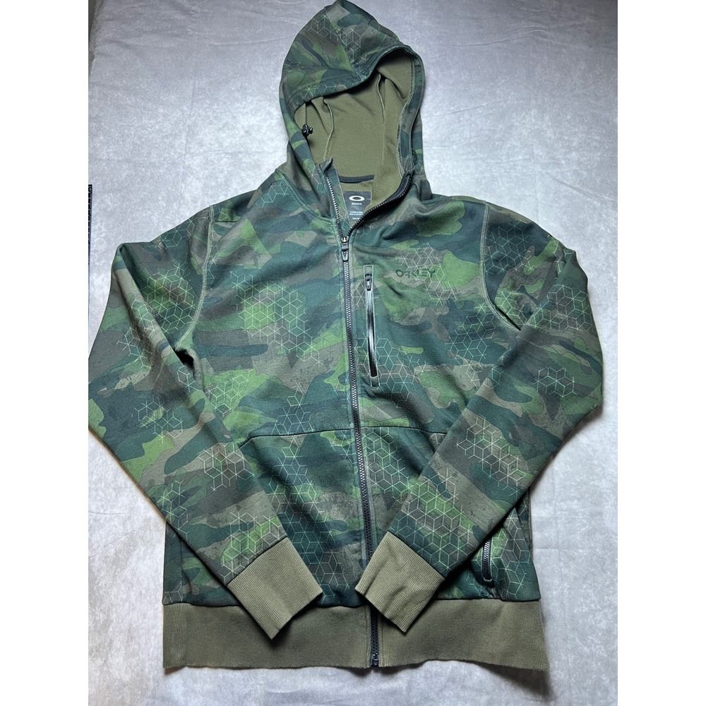 Oakley Full Zip Hoodie Men L Green Camo Geometric Whistler Blackcomb Tactical